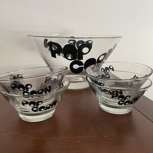 Vintage Glass Popcorn Serving Bowl Set (5) Black 70s Style MCM Wheaton